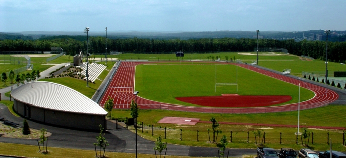 aerial photo of the track and field of the Shrewsbury High School