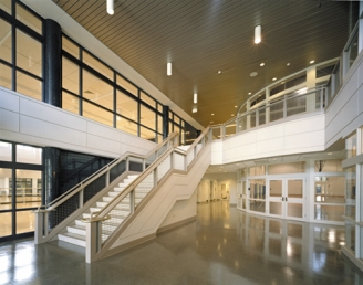 stairwell in the high school from the lower floor