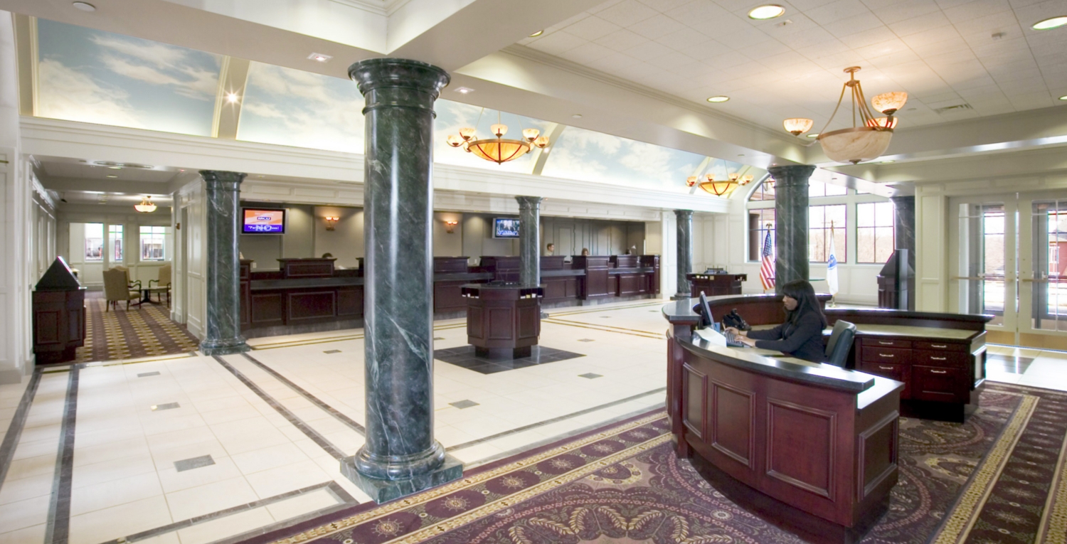 the lobby of the millbury federal credit union after renovation