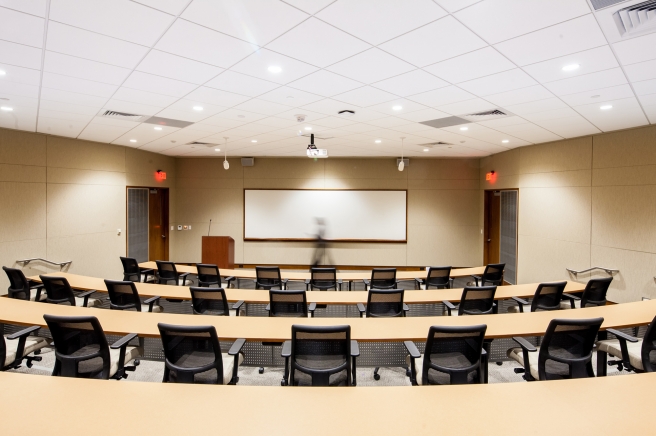a view of a seminar room from the back