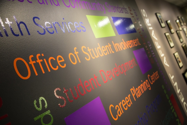 colorful signage for college student services