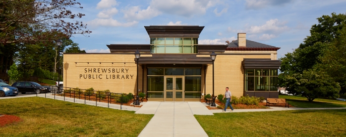 the exterior entrance to the addition to the shrewsbury public library