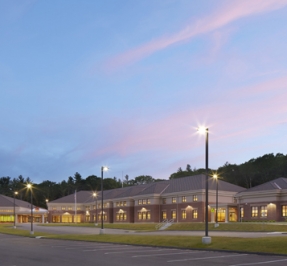 exterior view of the ashburnham massachusetts elementary school at dusk