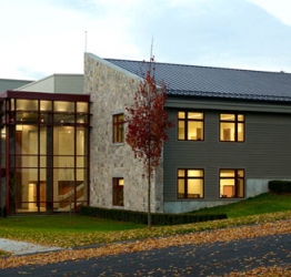 exterior view of the cultural center at Eagle Hill in Fall.
