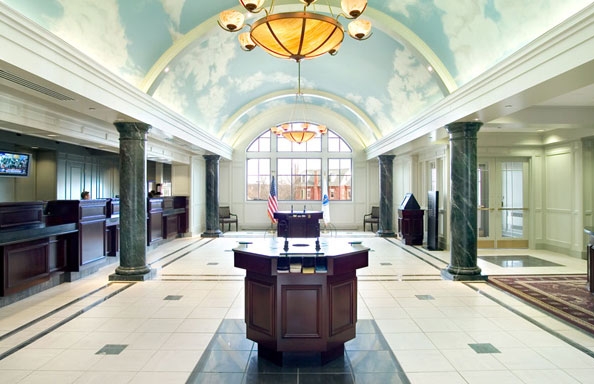 lobby area of the historic credit union building.