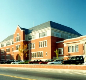 exterior view of the quinsigamond school from across the street