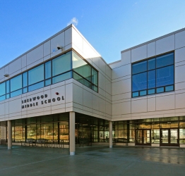 exterior view of the entrance to sherwood middle school in shrewsbury