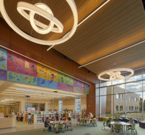 students gathered in the beal elementary school media center