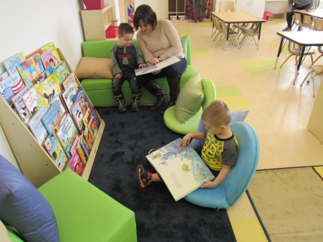 children reading in a daycare setting