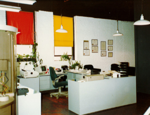 a cubicle in an architectural office in the 1970s