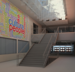 rendering of a high school lobby