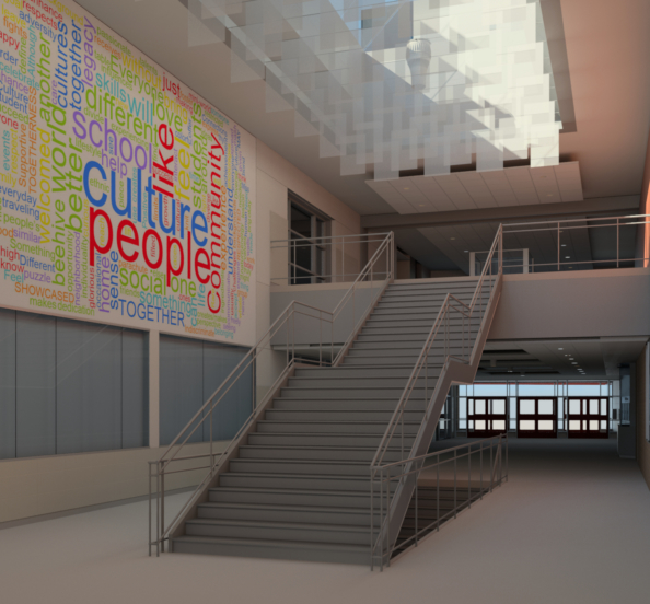 rendering of a high school lobby