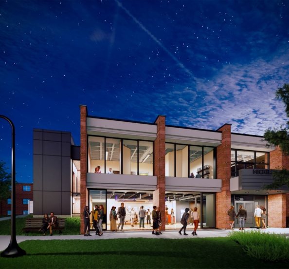 rendering of the exterior of the michelson theater at night