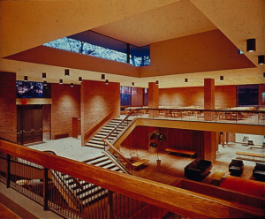 interior photo from the 1960s showing the original design of the theater building as a cafeteria