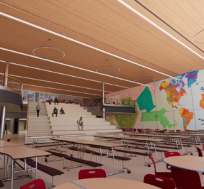 interior rendering of doherty high school cafeteria