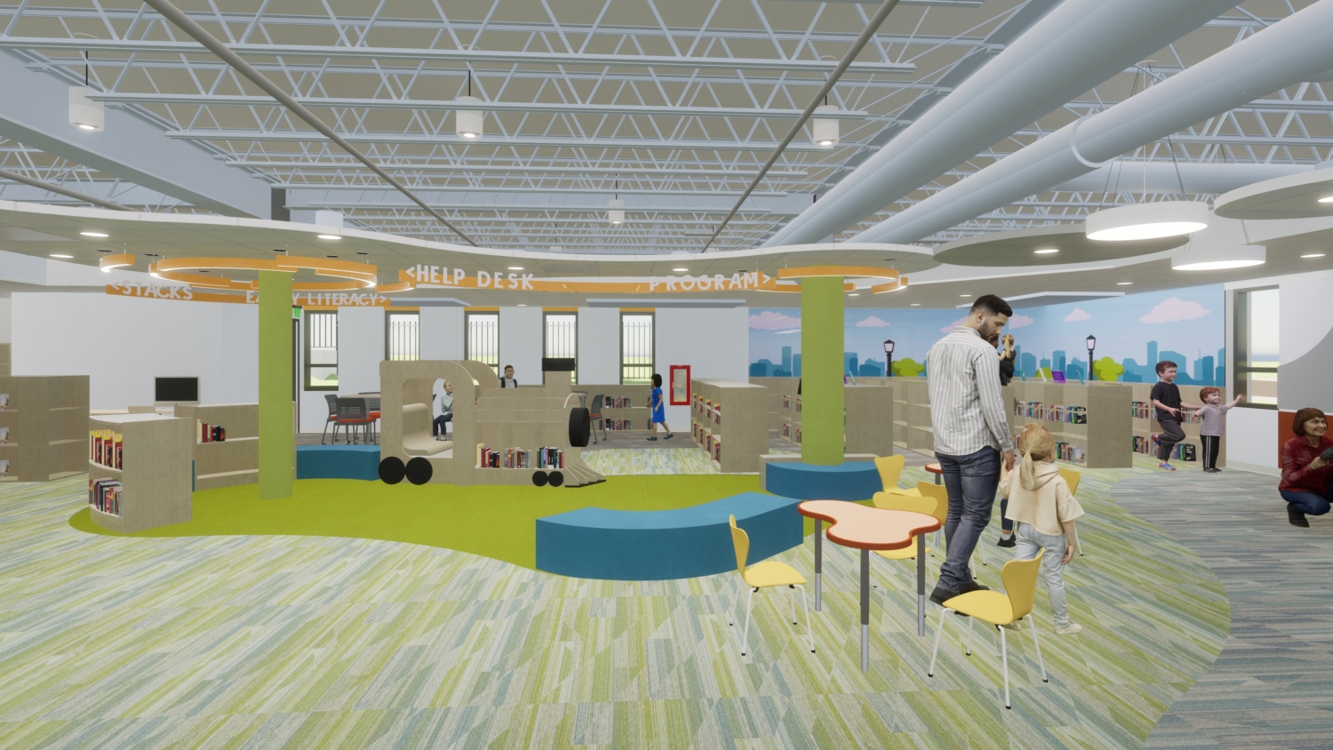 architectural rendering shows the children's area of a public library
