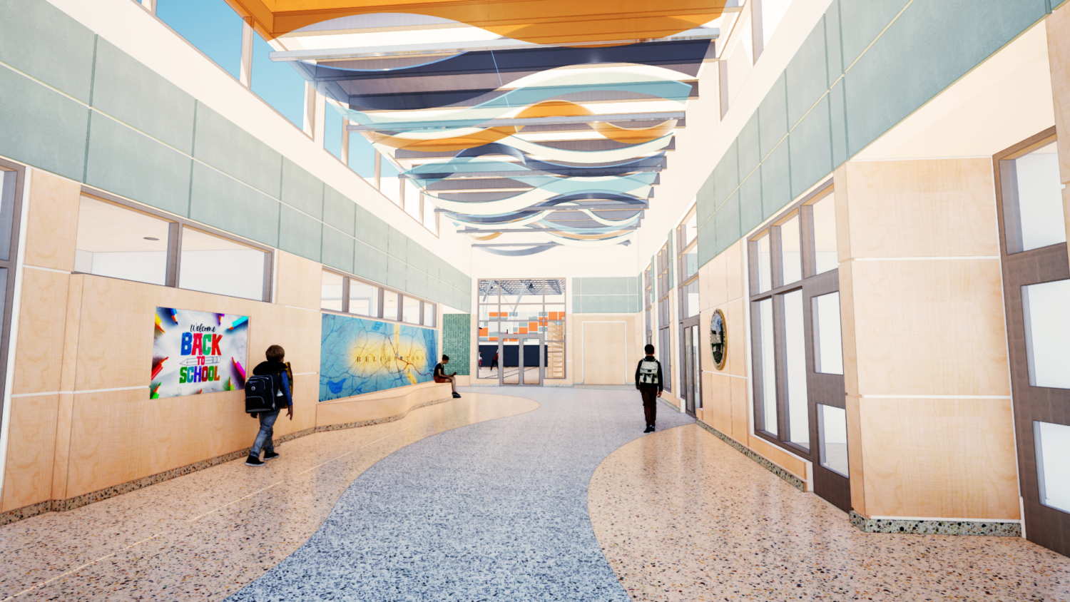 rendering of middle school lobby