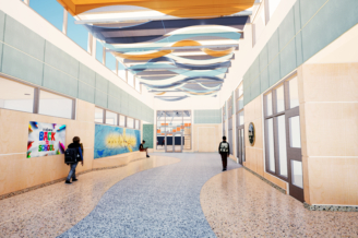 rendering of middle school lobby